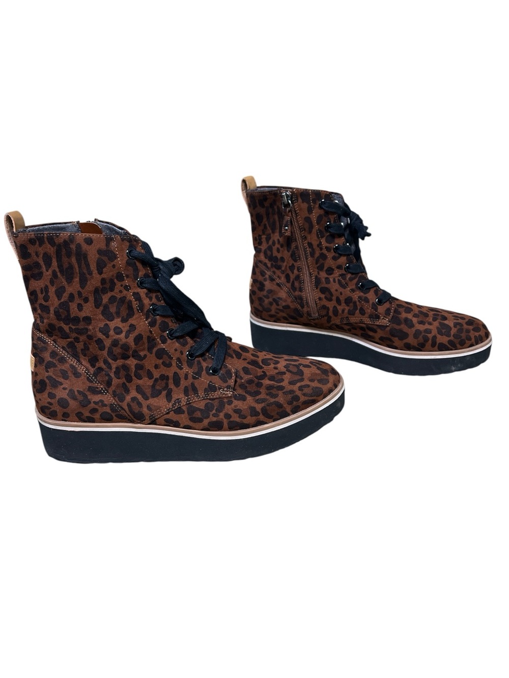 Dr. Scholl's LOCAL Leopard Platform Ankle Boots Womens 9.5M Lace Up Side Zip